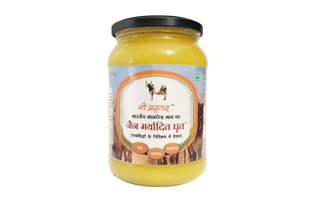 Gau Amritam Jain Maryadit Ghrit Desi Kankrej Cow Vedic Organic A2 Ghee   Glass Jar  1000 millilitre